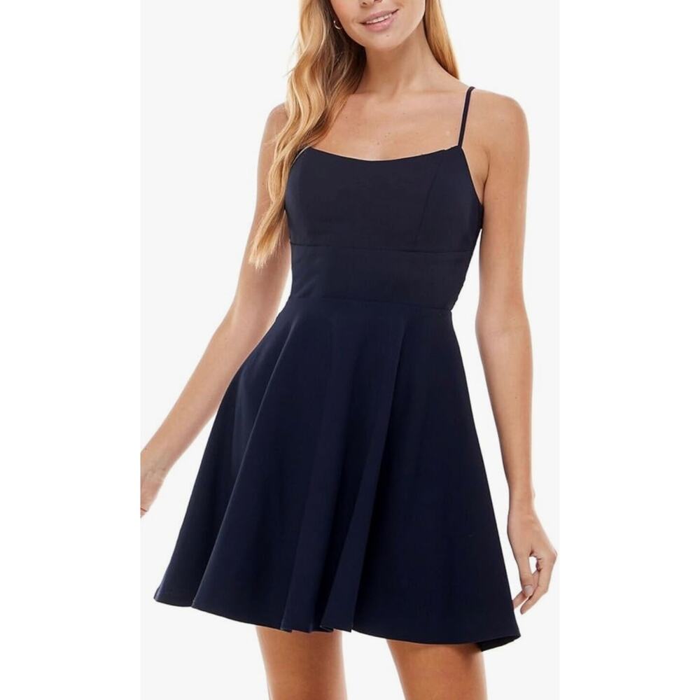 City Studio Navy Lace Back Flare Dress 8 NWOT